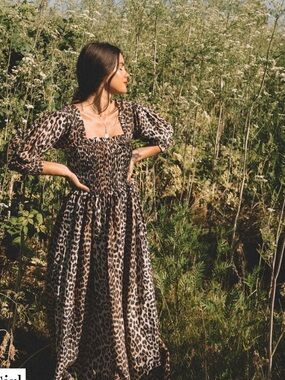 Ganni Cotton Silk Leopard Dress Size 36/ Small